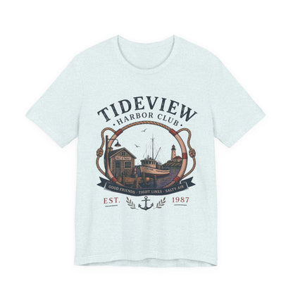 Tideview Harbor Club Vintage Graphic Tee – Retro Fishing Dock Style Shirt
