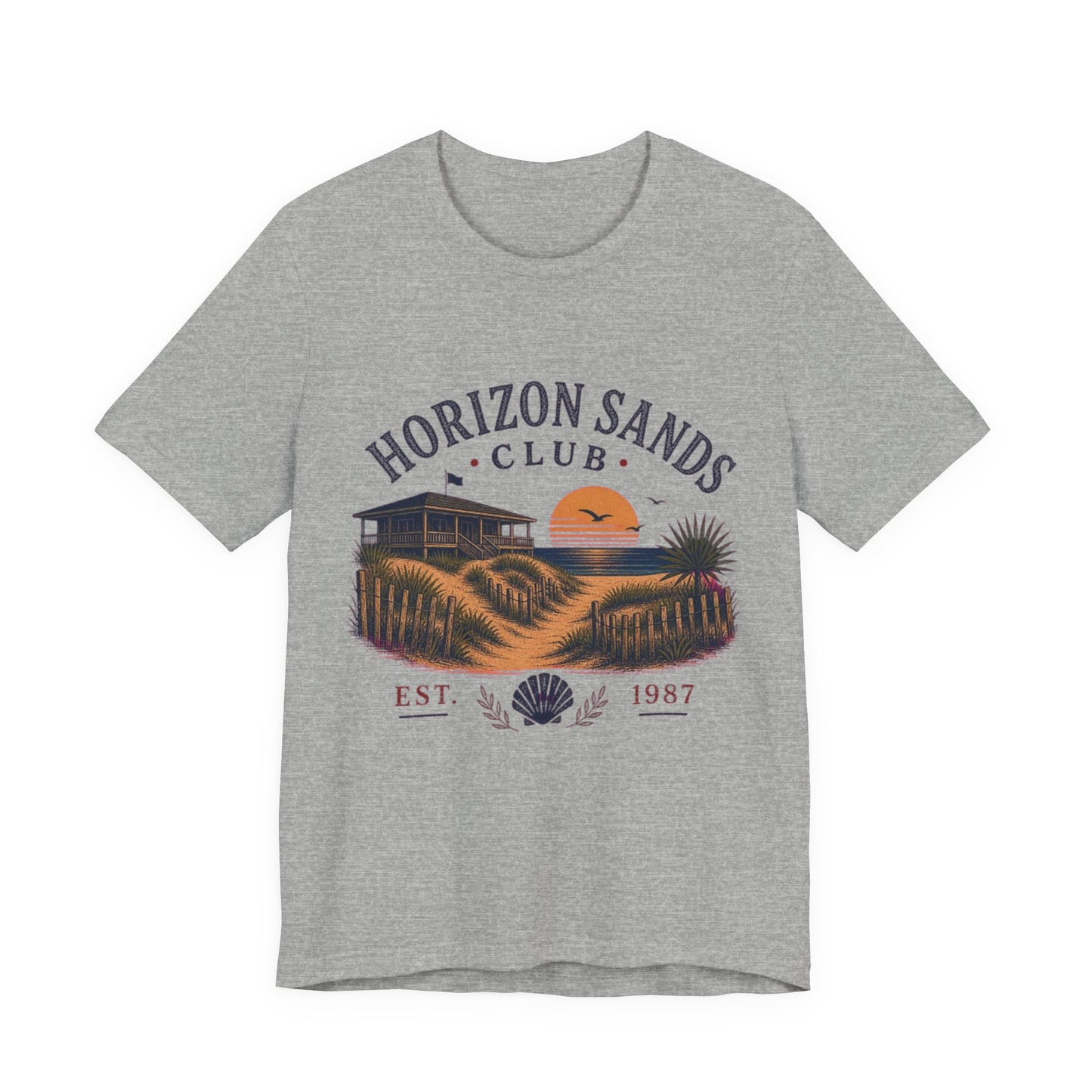 Horizon Sands Club Vintage Graphic Tee – Retro Coastal Sunset Style Shirt