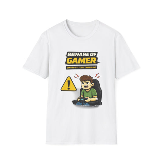 "Beware of Gamer T-Shirt" Funny Gamer Graphic Tee