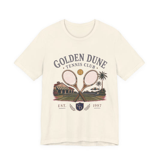 Golden Dune Tennis Club Vintage Graphic Tee – Retro Resort Sport Style Shirt