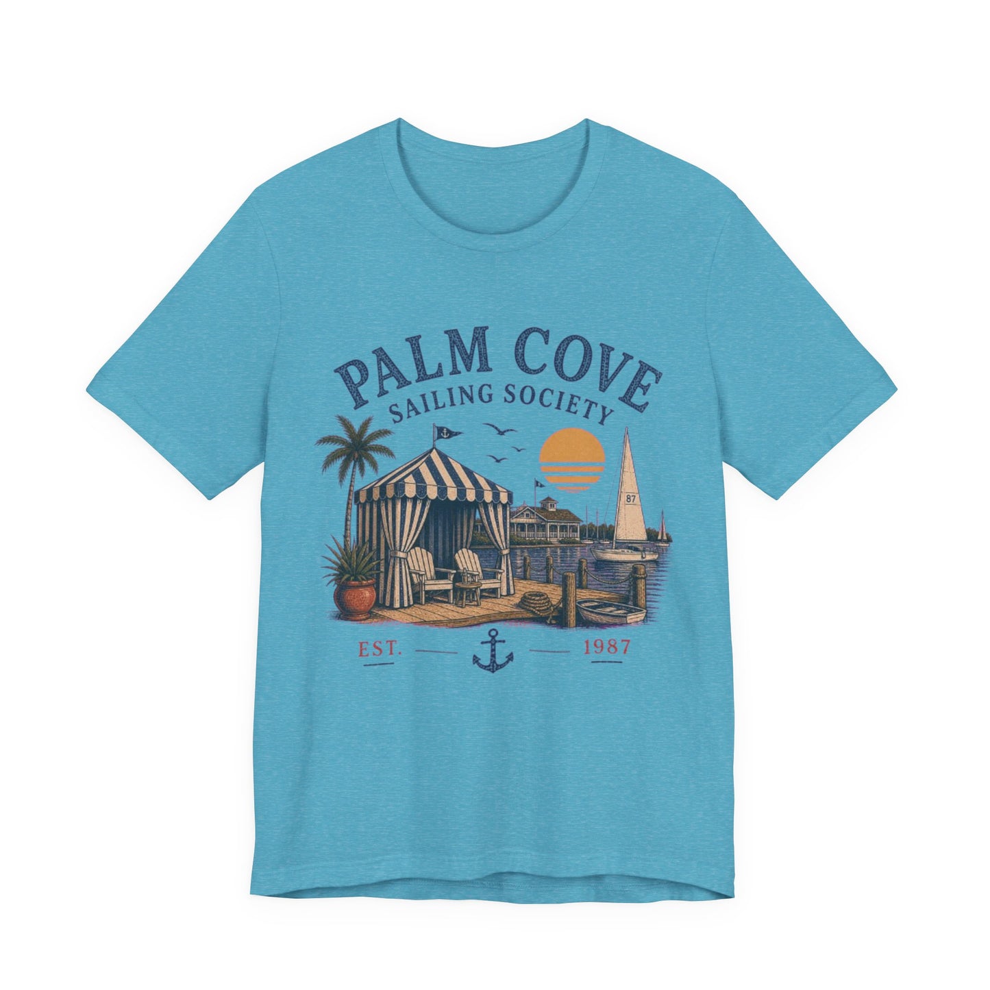 Palm Cove Sailing Society Vintage Graphic Tee – Retro Marina Style Shirt